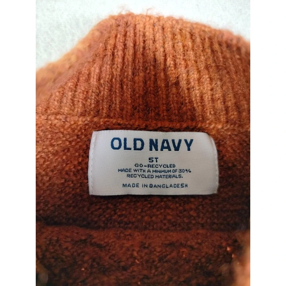 Old Navy Sweater Girls 5T Orange Mock Neck Ruffle Cable Knit Pullover Winter